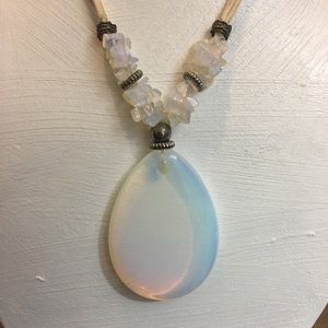 Large moonstone glass looking necklace on sueded